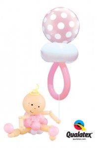 Baby mit großen Schnuller aus Luftballonsin Rosa oder Hellblau